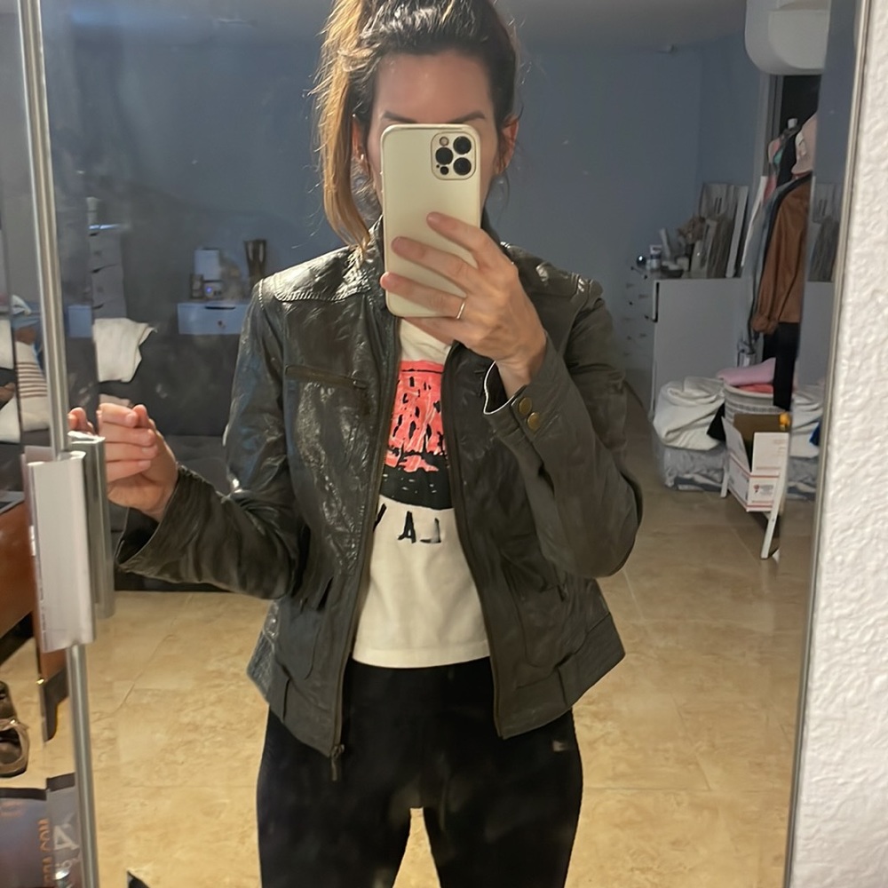 Grey leather jacket size m